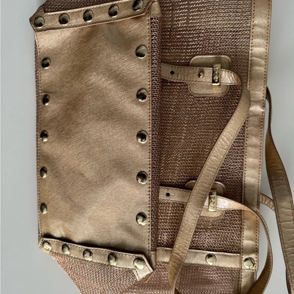POP BAG Italy Shimmering Gold Tote Like New Mesh Bag Retail $200 - Picture 2 of 4